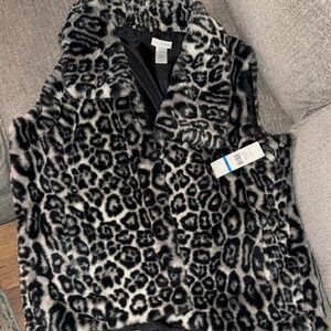 Multiples Black and Gray Leopard Print Vest
